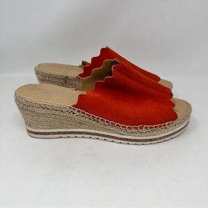 Carmen Saiz Serraje Slide Suede Leather Platform Wedge Sandals Orange Size 40
